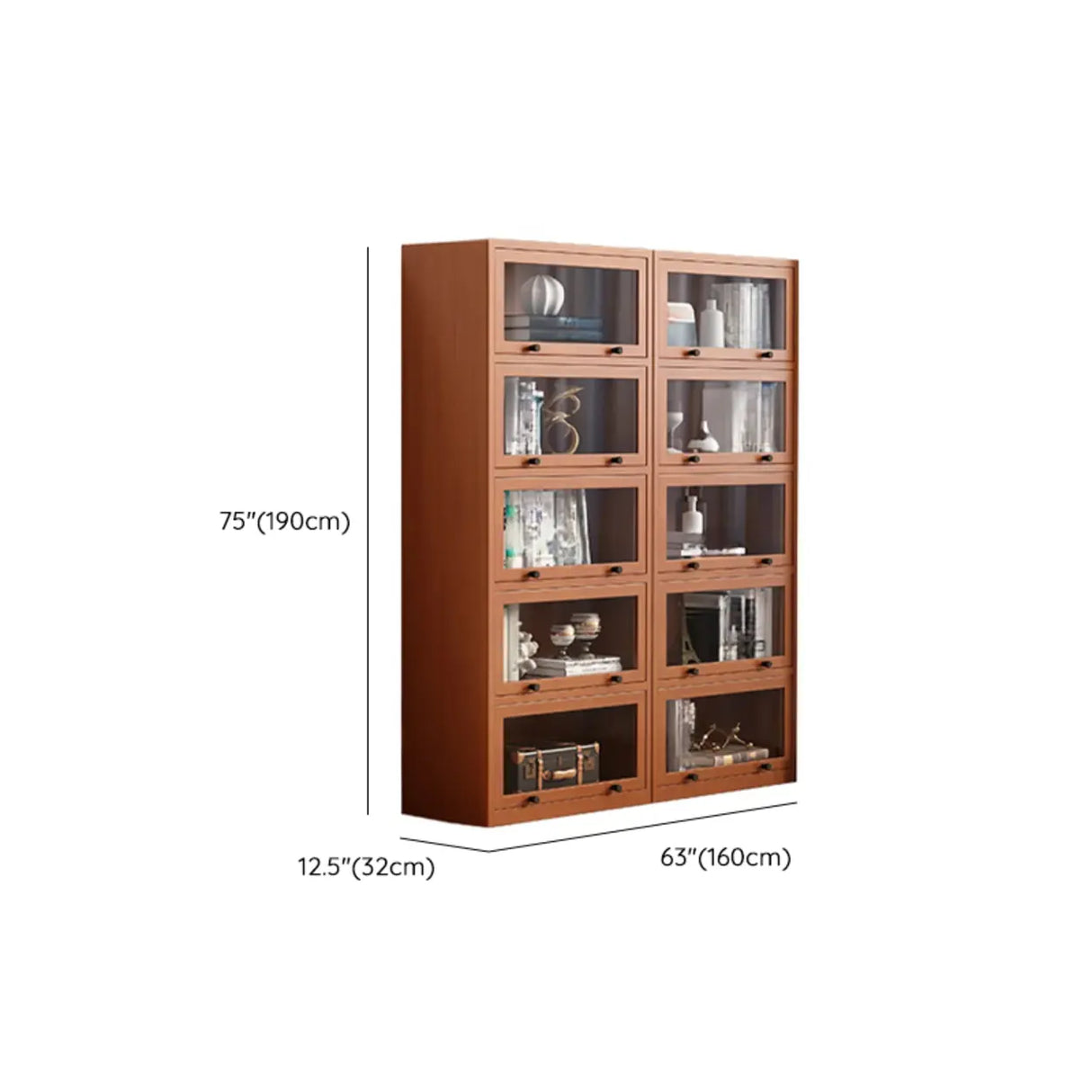 Brown Antique Glass Door Rubberwood Barrister Bookcase Image - 22