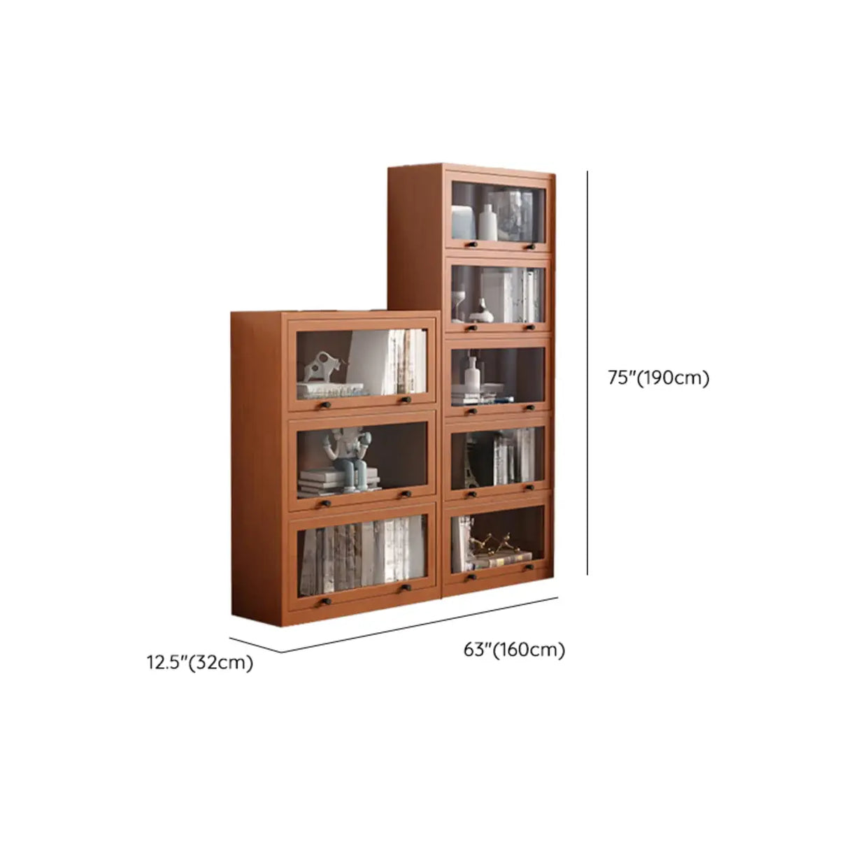 Brown Antique Glass Door Rubberwood Barrister Bookcase Image - 23