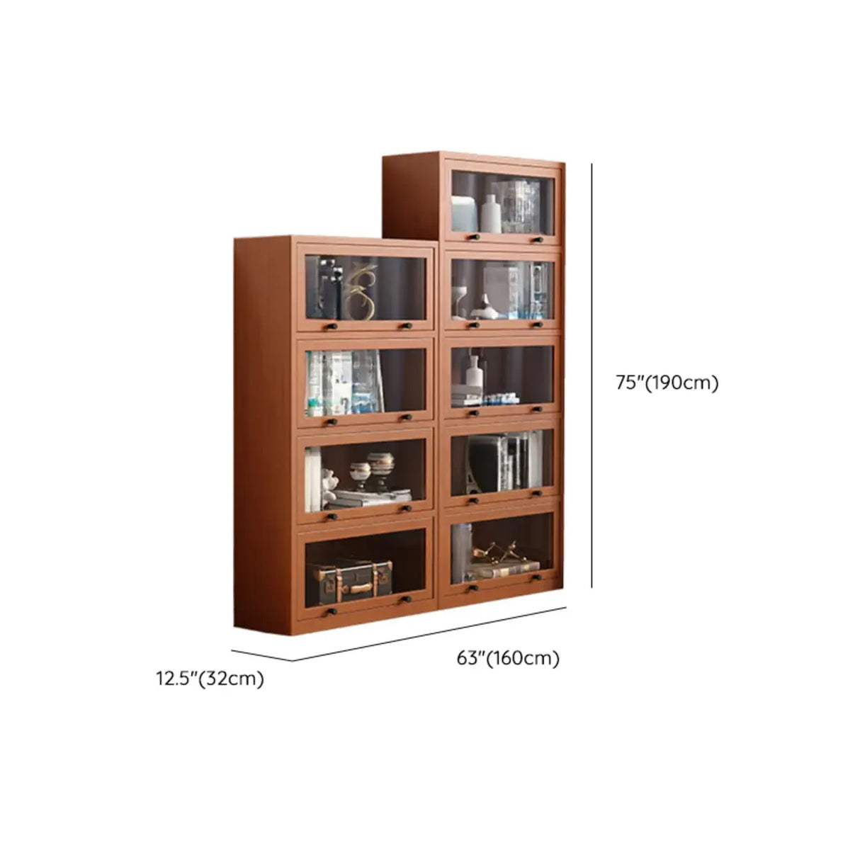 Brown Antique Glass Door Rubberwood Barrister Bookcase Image - 24