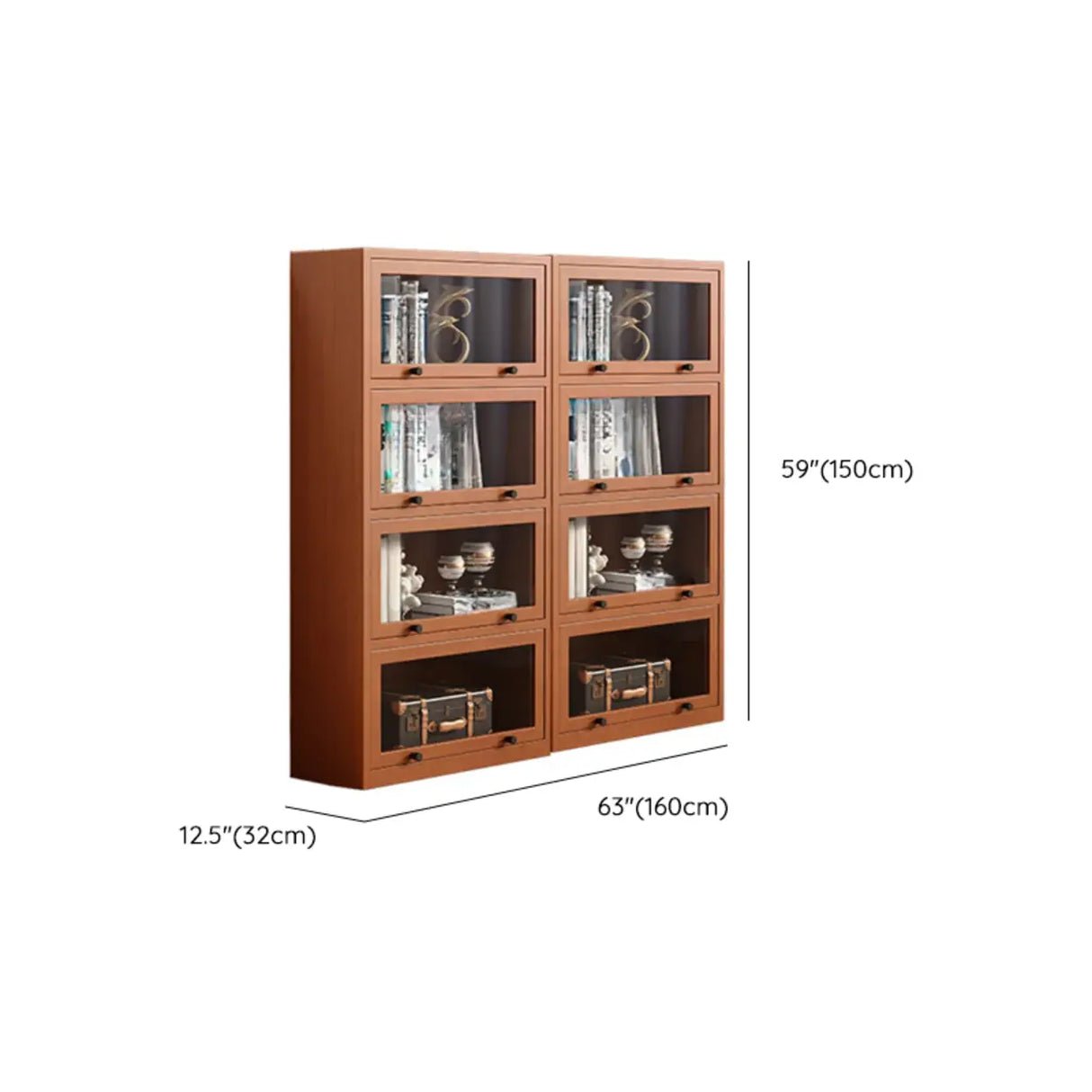 Brown Antique Glass Door Rubberwood Barrister Bookcase Image - 25