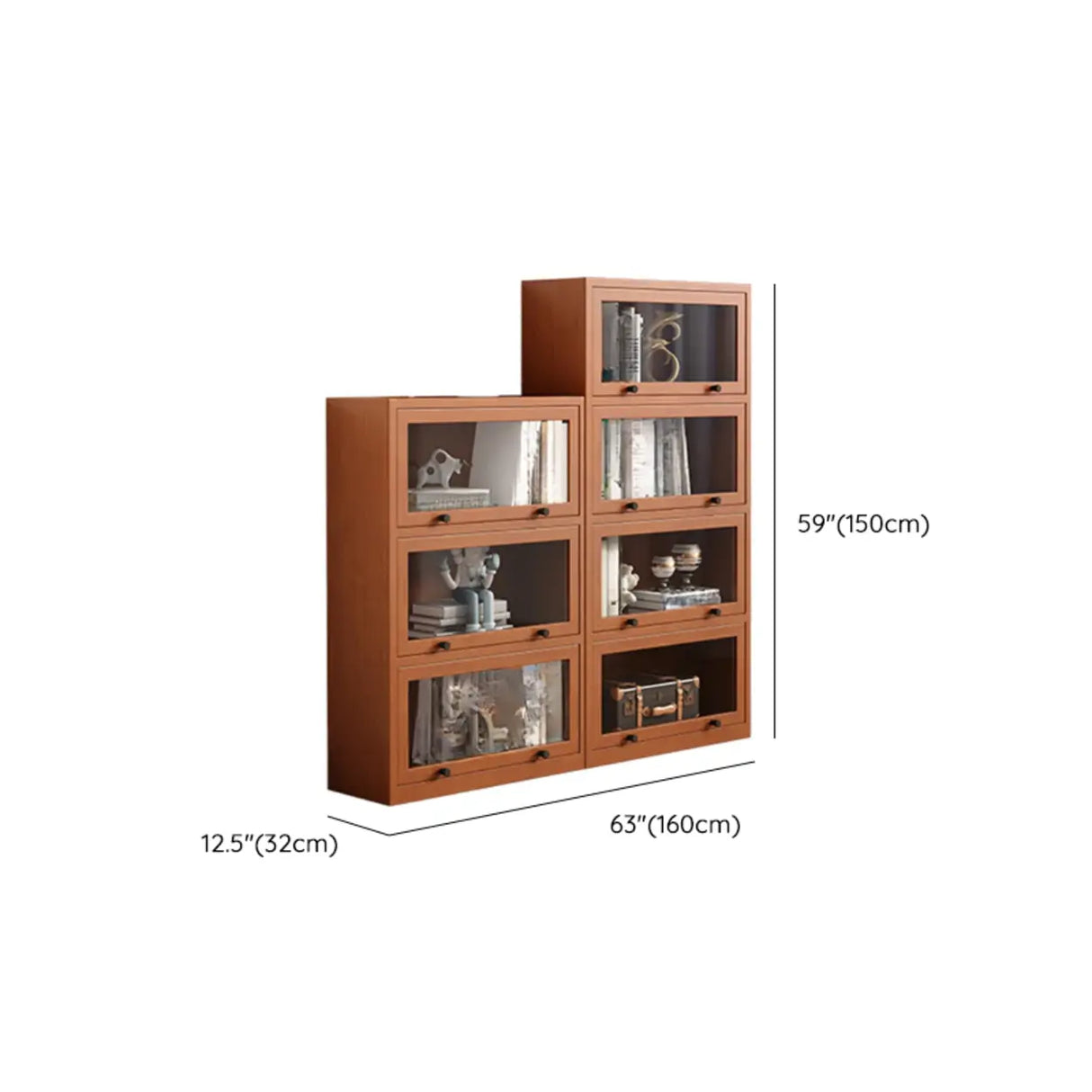 Brown Antique Glass Door Rubberwood Barrister Bookcase Image - 26