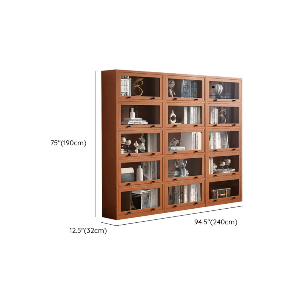 Brown Antique Glass Door Rubberwood Barrister Bookcase Image - 27
