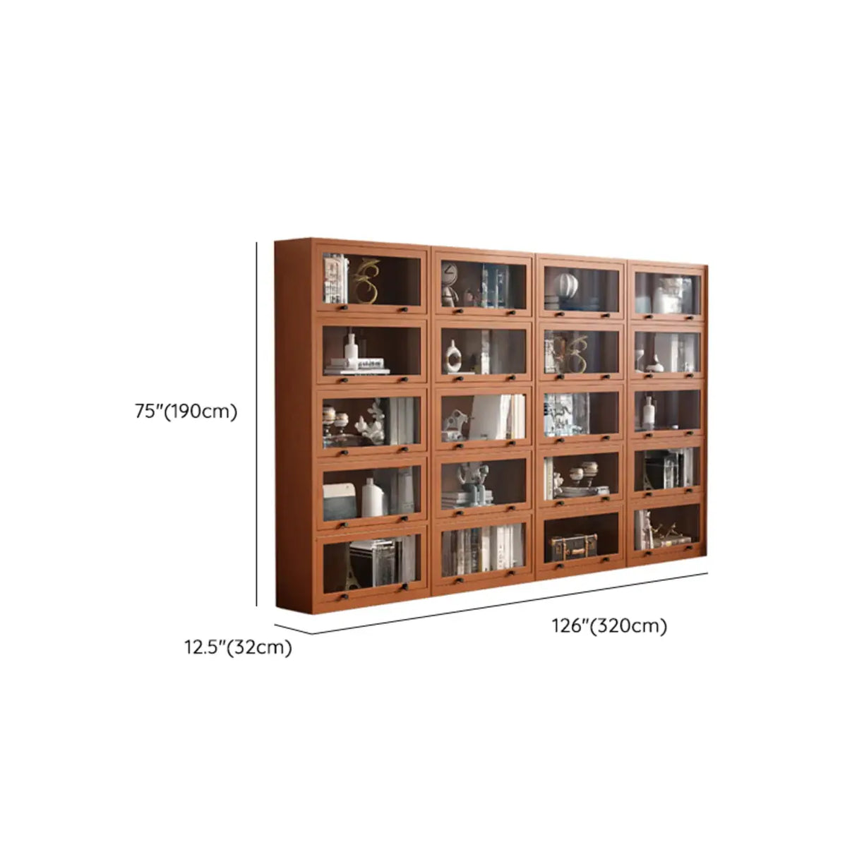 Brown Antique Glass Door Rubberwood Barrister Bookcase Image - 29