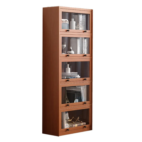 Brown Antique Glass Door Rubberwood Barrister Bookcase Image - 2