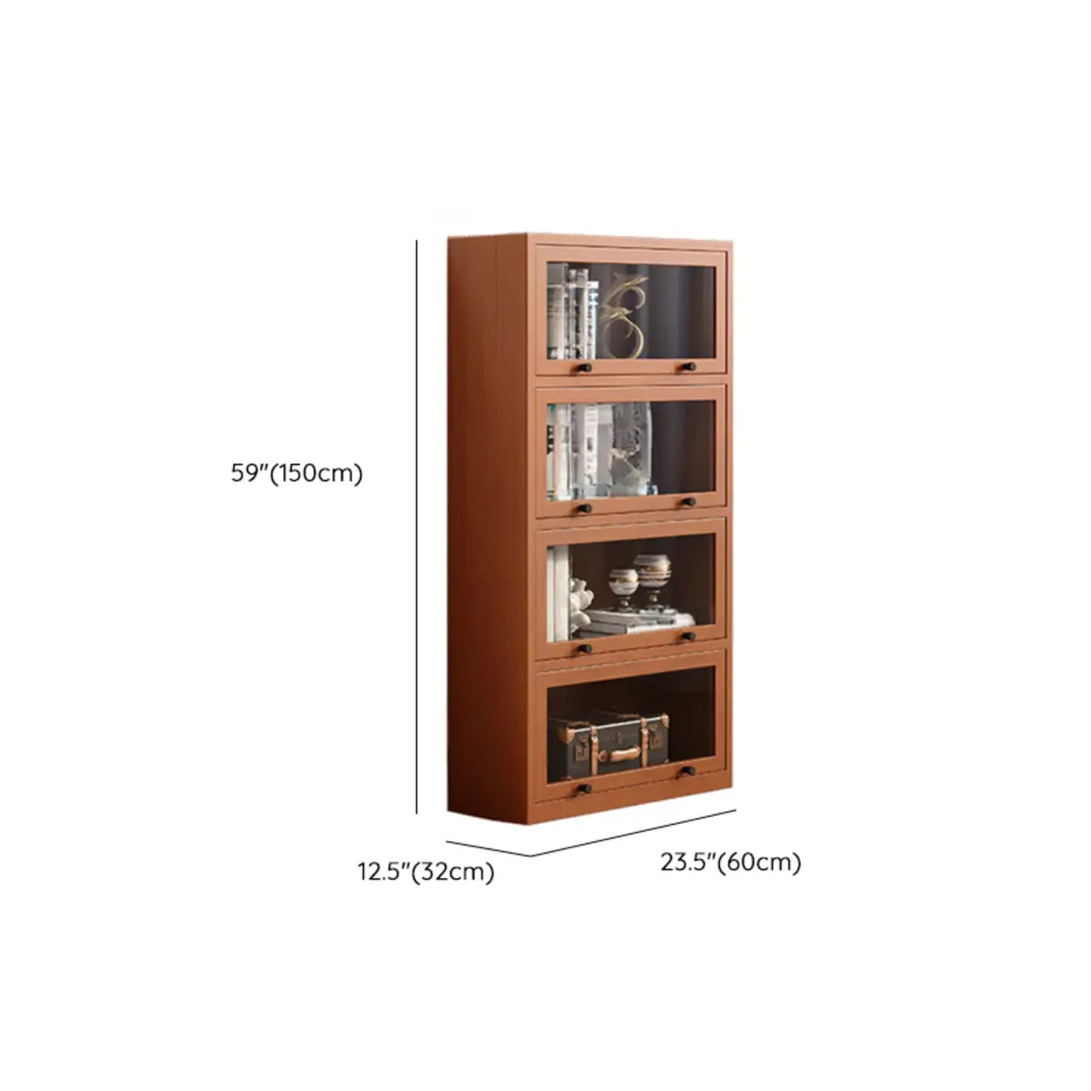 Brown Antique Glass Door Rubberwood Barrister Bookcase Image - 31