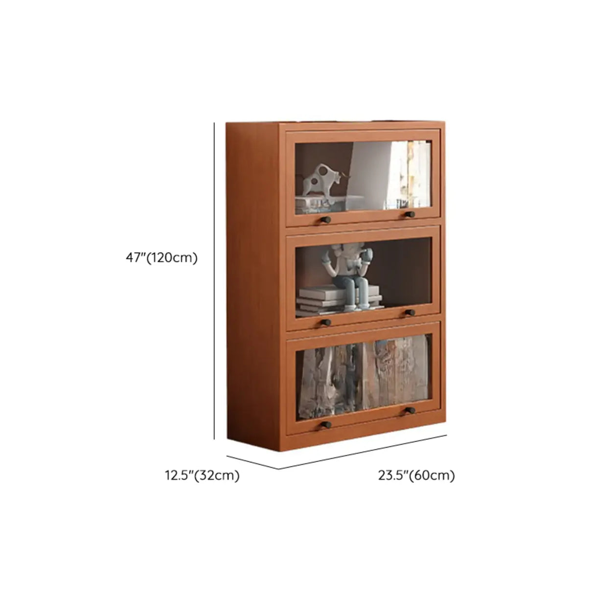 Brown Antique Glass Door Rubberwood Barrister Bookcase Image - 32