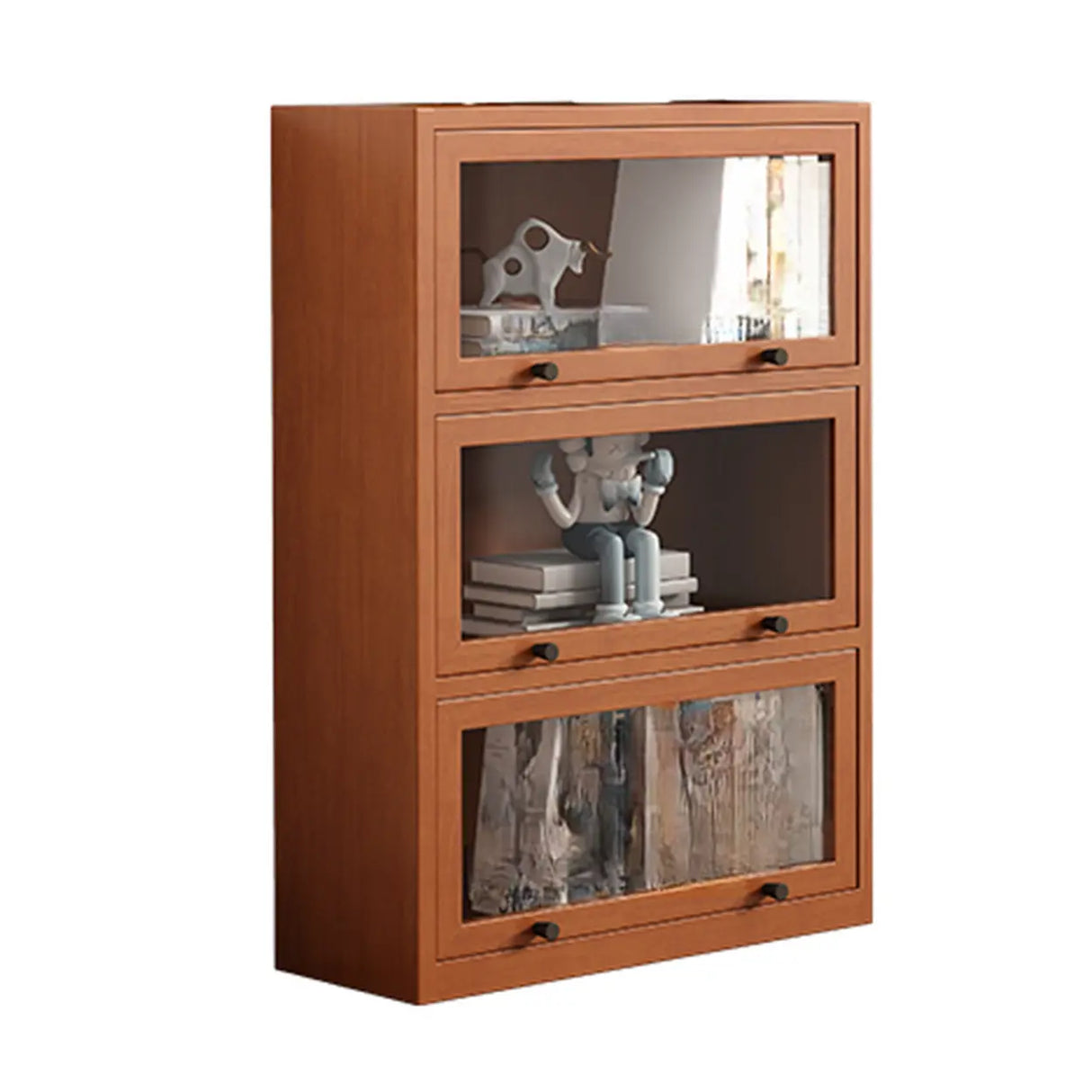 Brown Antique Glass Door Rubberwood Barrister Bookcase Image - 4