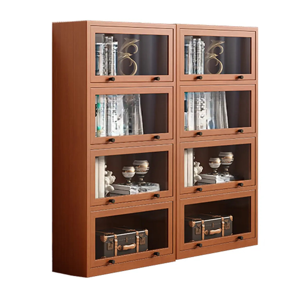 Brown Antique Glass Door Rubberwood Barrister Bookcase Image - 8