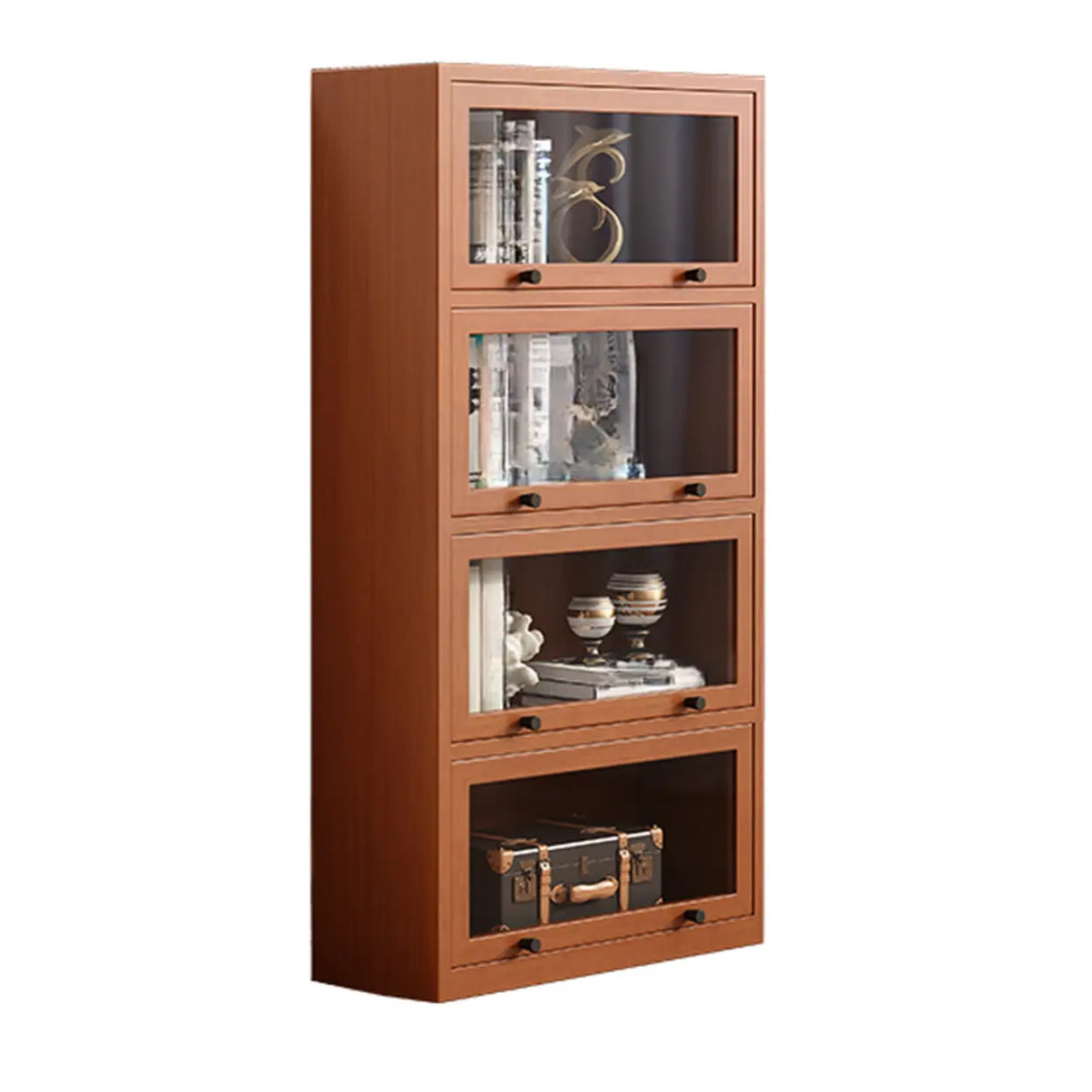 Brown Antique Glass Door Rubberwood Barrister Bookcase Image - 9