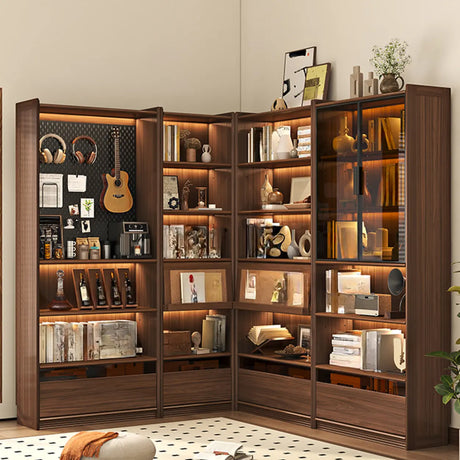 Brown Antique Vertical Solid Wood Display Bookcase Image - 1
