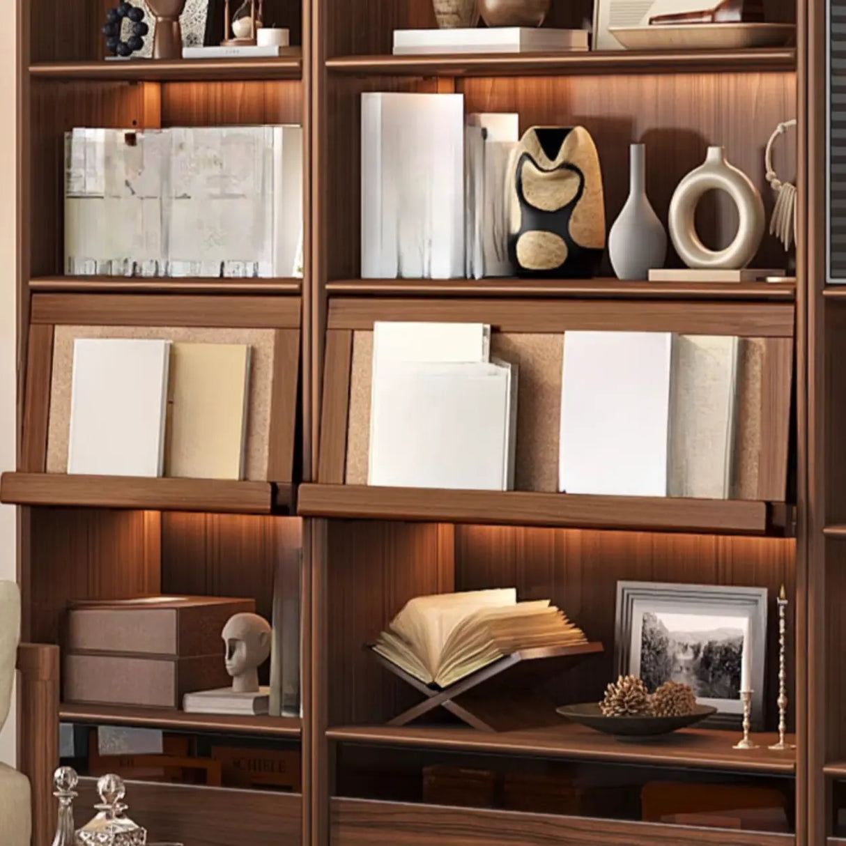 Brown Antique Vertical Solid Wood Display Bookcase Image - 11