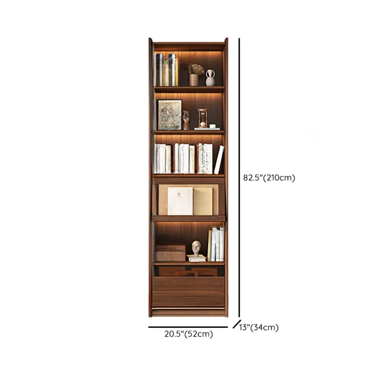 Brown Antique Vertical Solid Wood Display Bookcase 