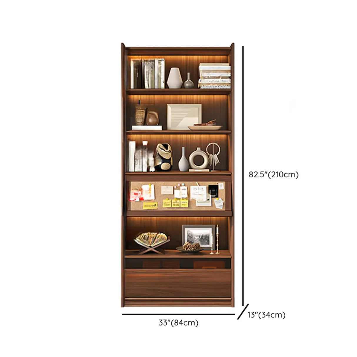 Brown Antique Vertical Solid Wood Display Bookcase Image - 14