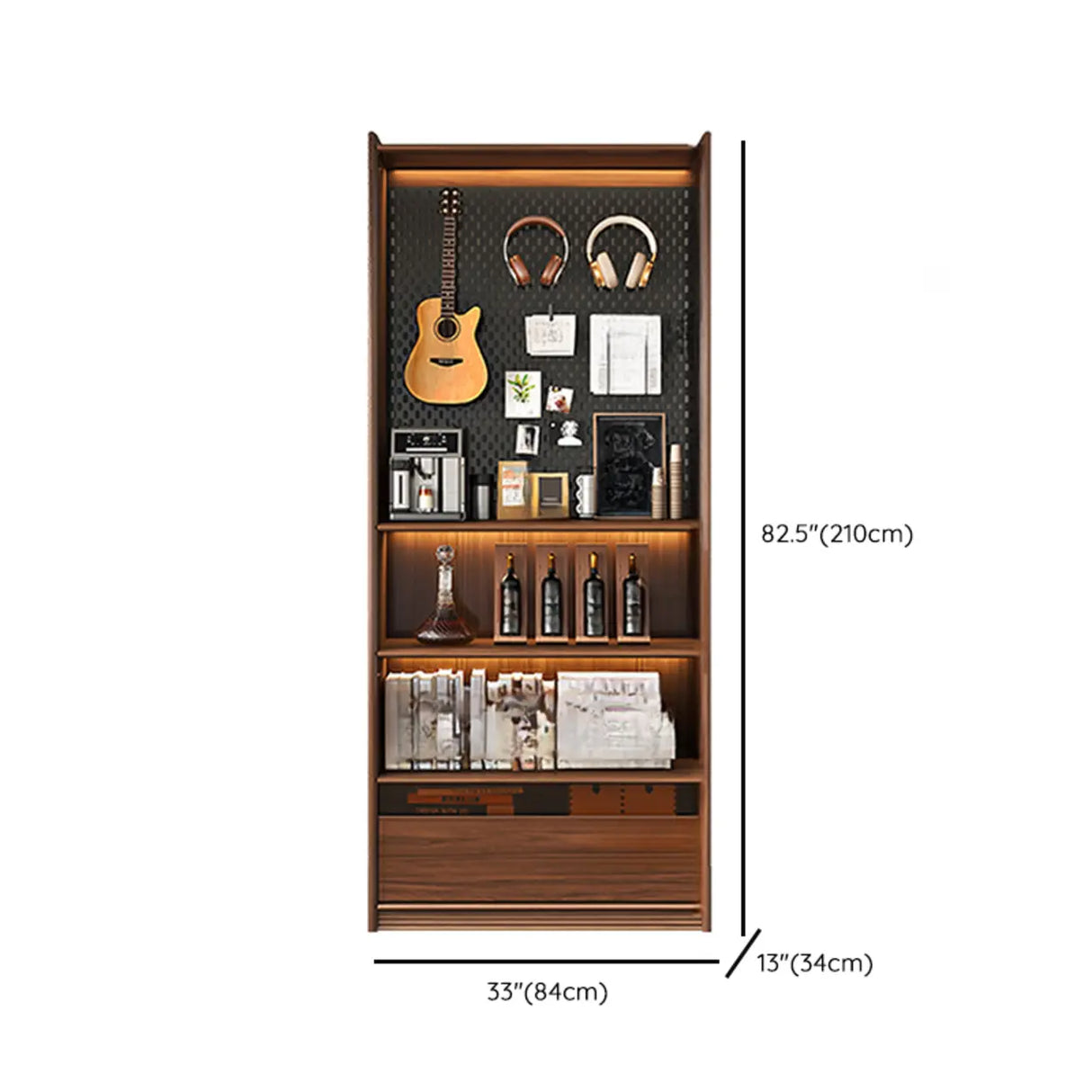 Brown Antique Vertical Solid Wood Display Bookcase Image - 15