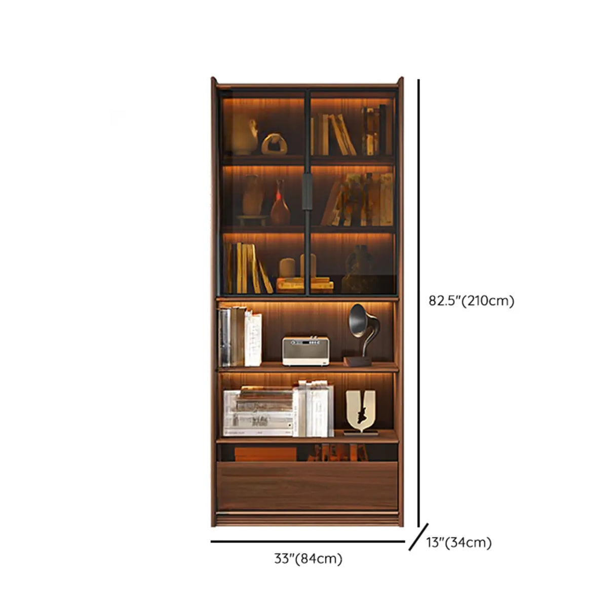 Brown Antique Vertical Solid Wood Display Bookcase Image - 16