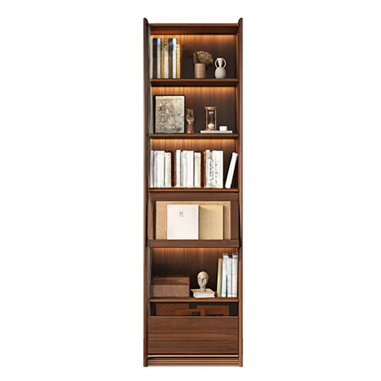 Brown Antique Vertical Solid Wood Display Bookcase Image - 2