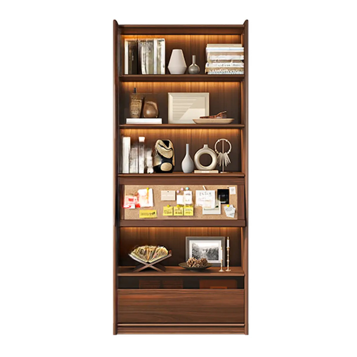 Brown Antique Vertical Solid Wood Display Bookcase Image - 3