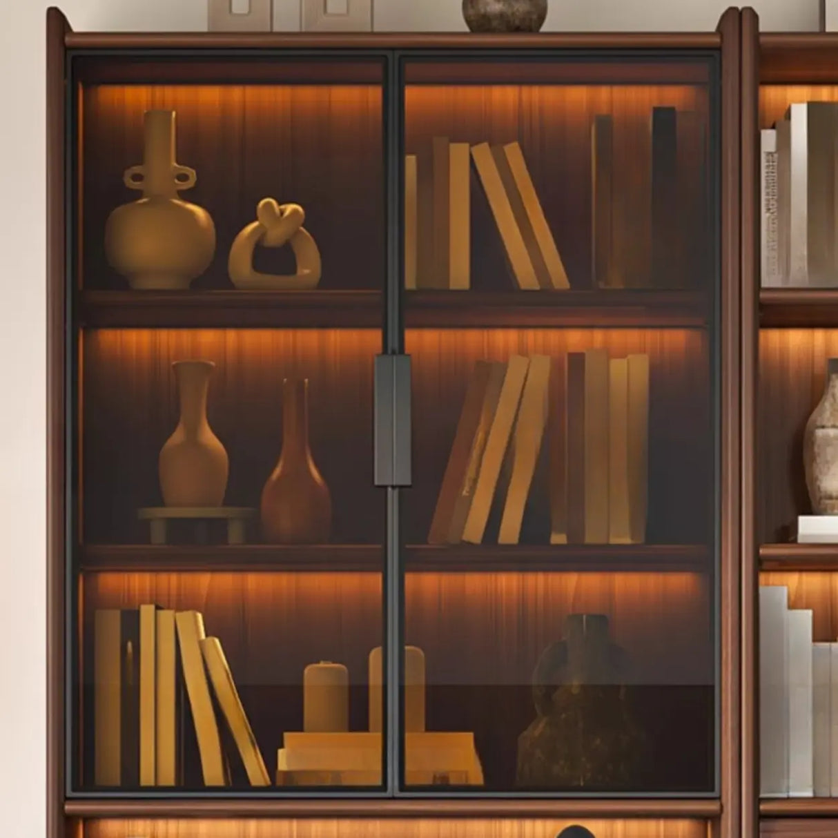 Brown Antique Vertical Solid Wood Display Bookcase Image - 4