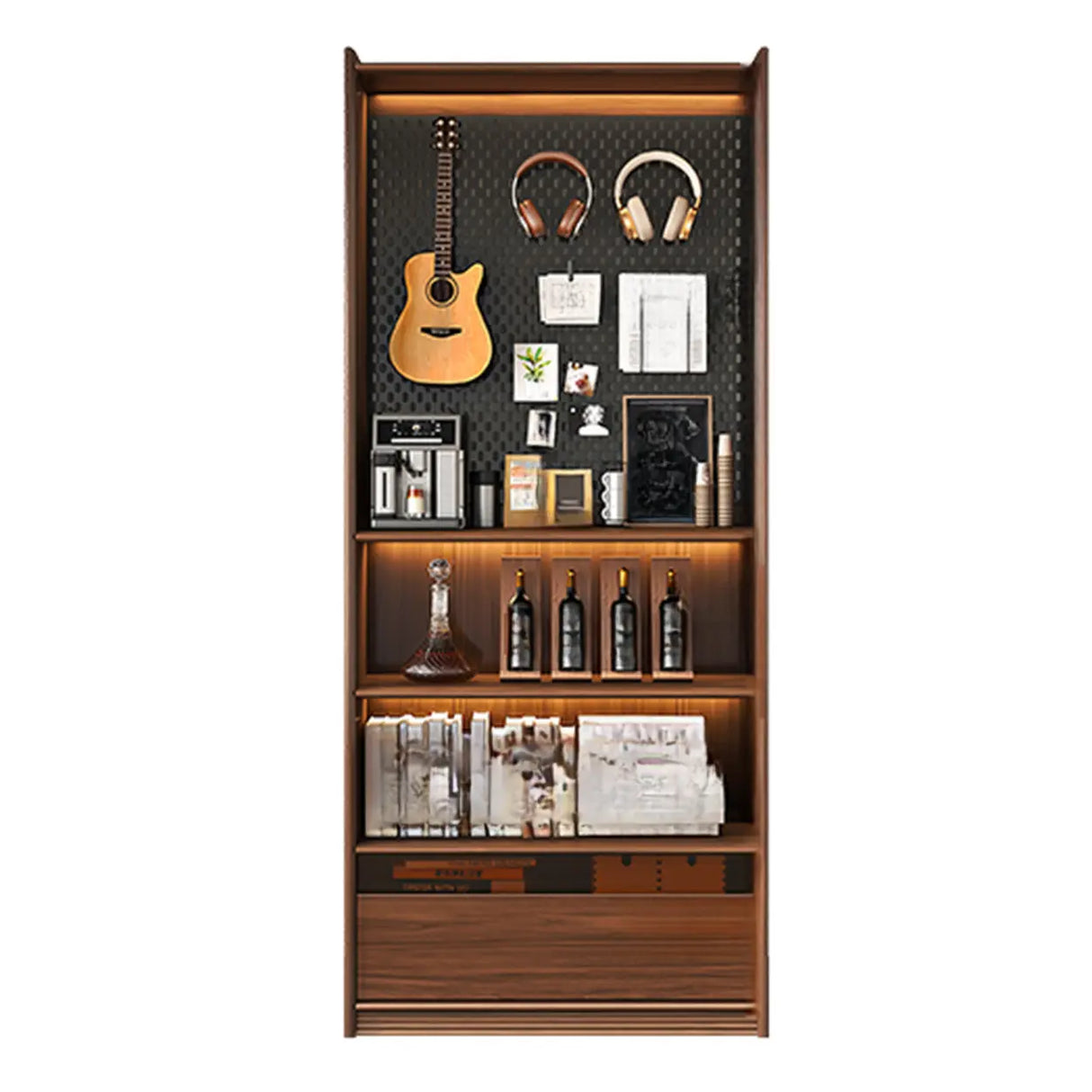 Brown Antique Vertical Solid Wood Display Bookcase Image - 5