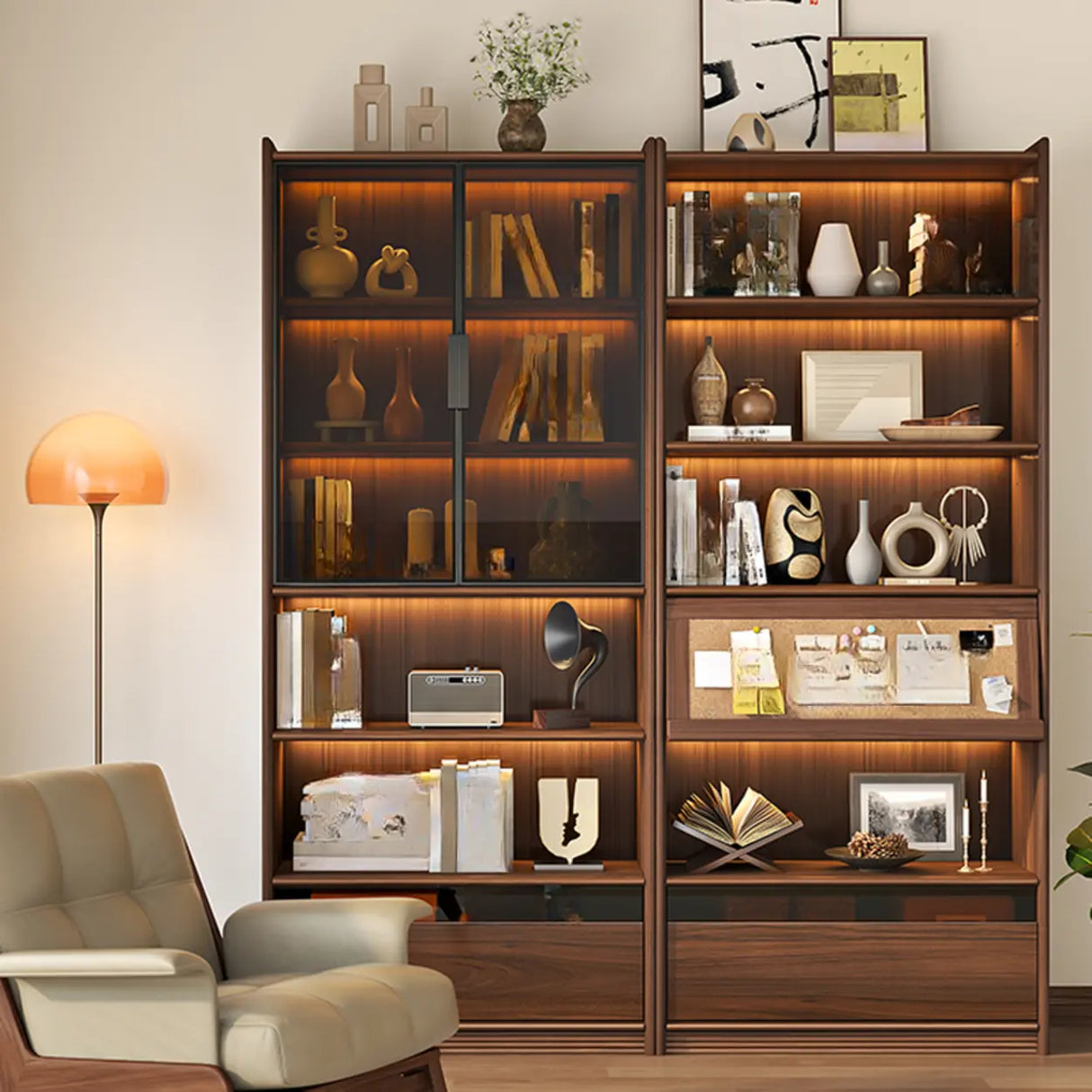 Brown Antique Vertical Solid Wood Display Bookcase Image - 8