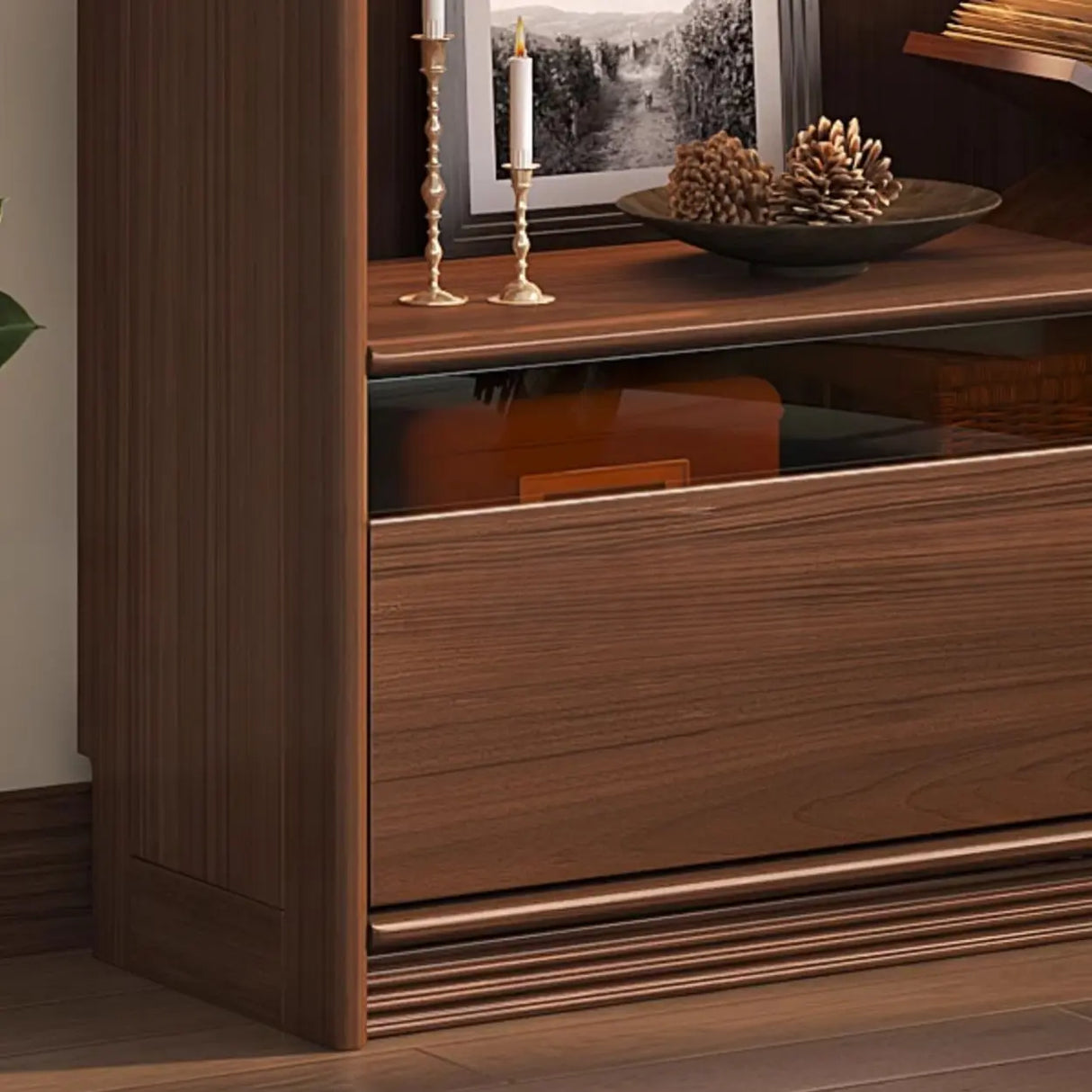 Brown Antique Vertical Solid Wood Display Bookcase Image - 9