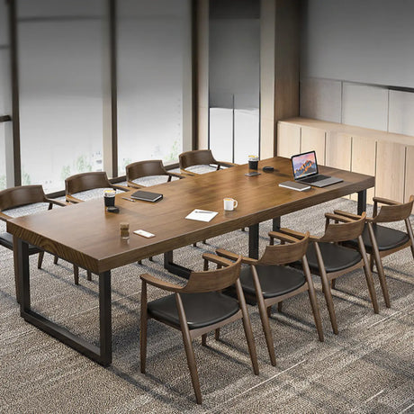 Brown Auburn Wooden 8-Person Conference Desk Image - 1