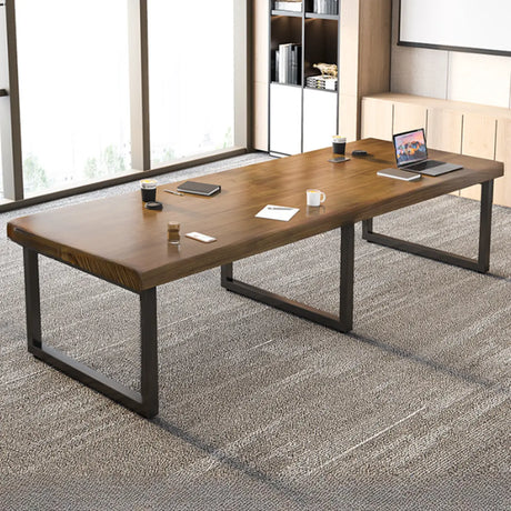 Brown Auburn Wooden 8-Person Conference Desk Image - 2