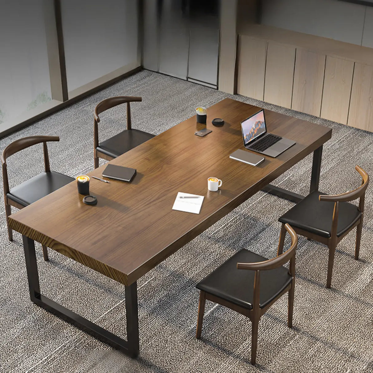 Brown Auburn Wooden 8-Person Conference Desk Image - 4