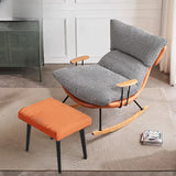 Brown Beige Track Arms Rocking Chair with Slipcover Image - 11