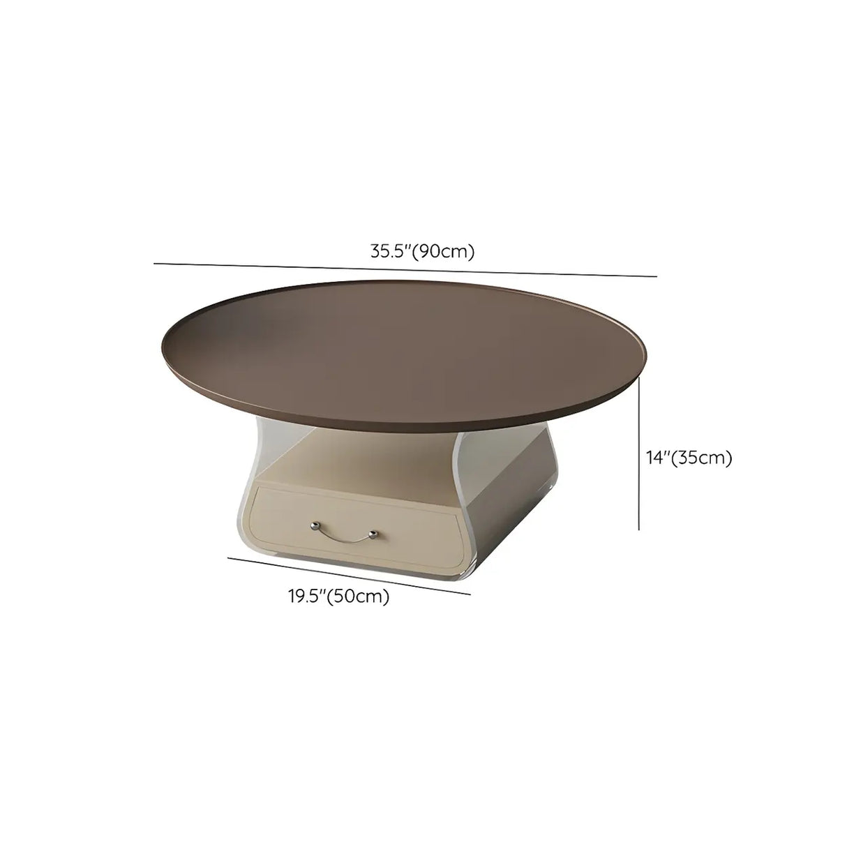 Brown Block Base Round Coffee Table with Storage 