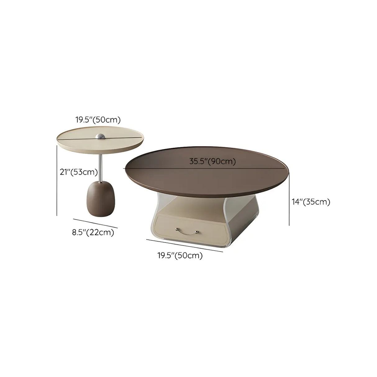 Brown Block Base Round Coffee Table with Storage Image - 15