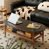 Brown Cherry Wood Storage Coffee Table with Four Legs Image - 2