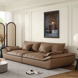 Brown Cow Leather Flared Arm Pillow Back Foam Fill Sofa Image - 1