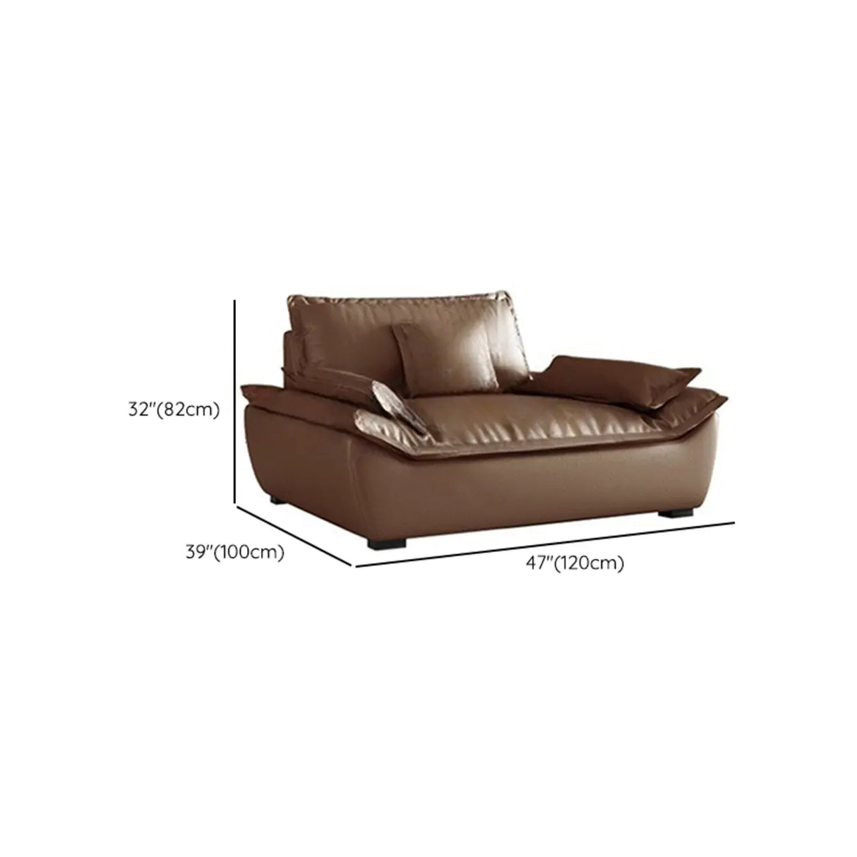 Brown Cow Leather Flared Arm Pillow Back Foam Fill Sofa 