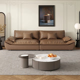 Brown Cow Leather Flared Arm Pillow Back Foam Fill Sofa Image - 2