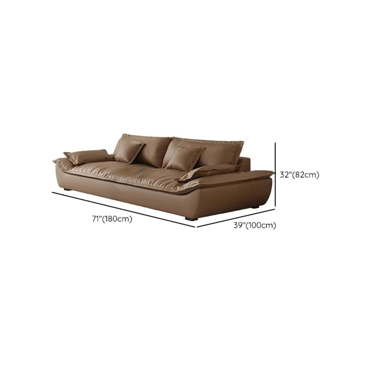 Brown Cow Leather Flared Arm Pillow Back Foam Fill Sofa Image - 12
