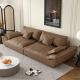 Brown Cow Leather Flared Arm Pillow Back Foam Fill Sofa Image - 3