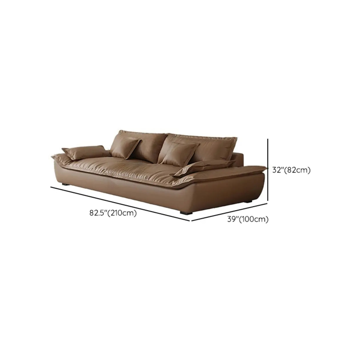 Brown Cow Leather Flared Arm Pillow Back Foam Fill Sofa Image - 13