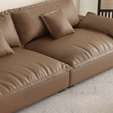 Brown Cow Leather Flared Arm Pillow Back Foam Fill Sofa Image - 4