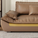 Brown Cow Leather Flared Arm Pillow Back Foam Fill Sofa Image - 5