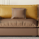 Brown Cow Leather Flared Arm Pillow Back Foam Fill Sofa Image - 6