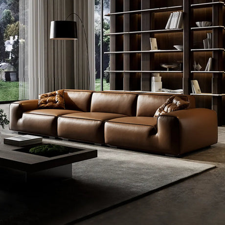 Brown Cowhide Three Seater Sofa for Living Room Image - 1