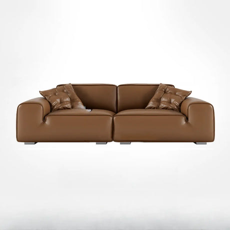 Brown Cowhide Three Seater Sofa for Living Room Image - 2