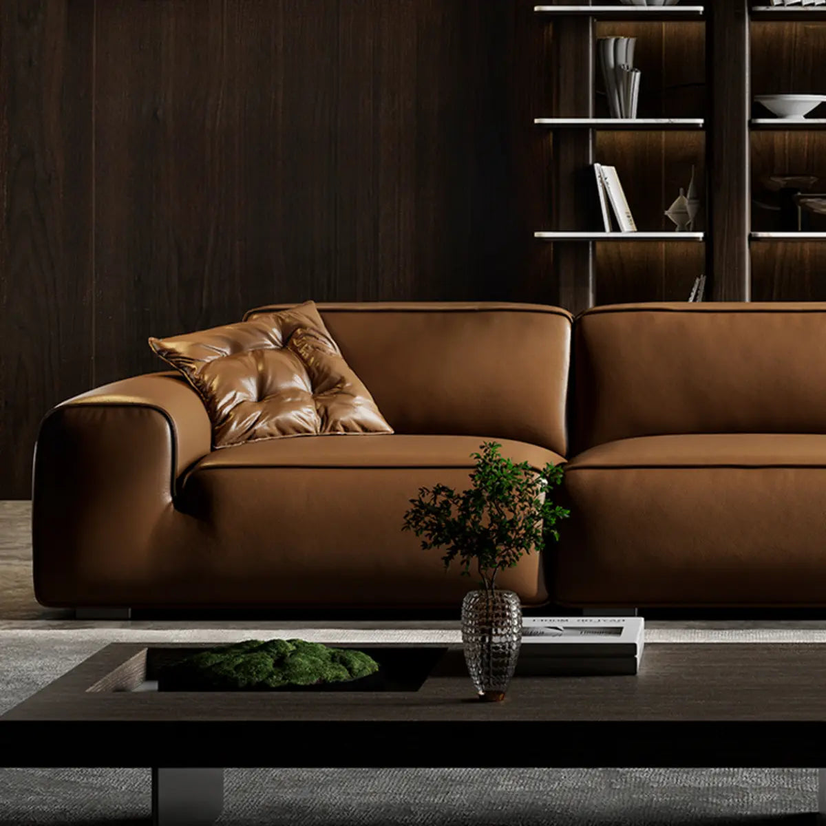 Brown Cowhide Three Seater Sofa for Living Room Image - 4