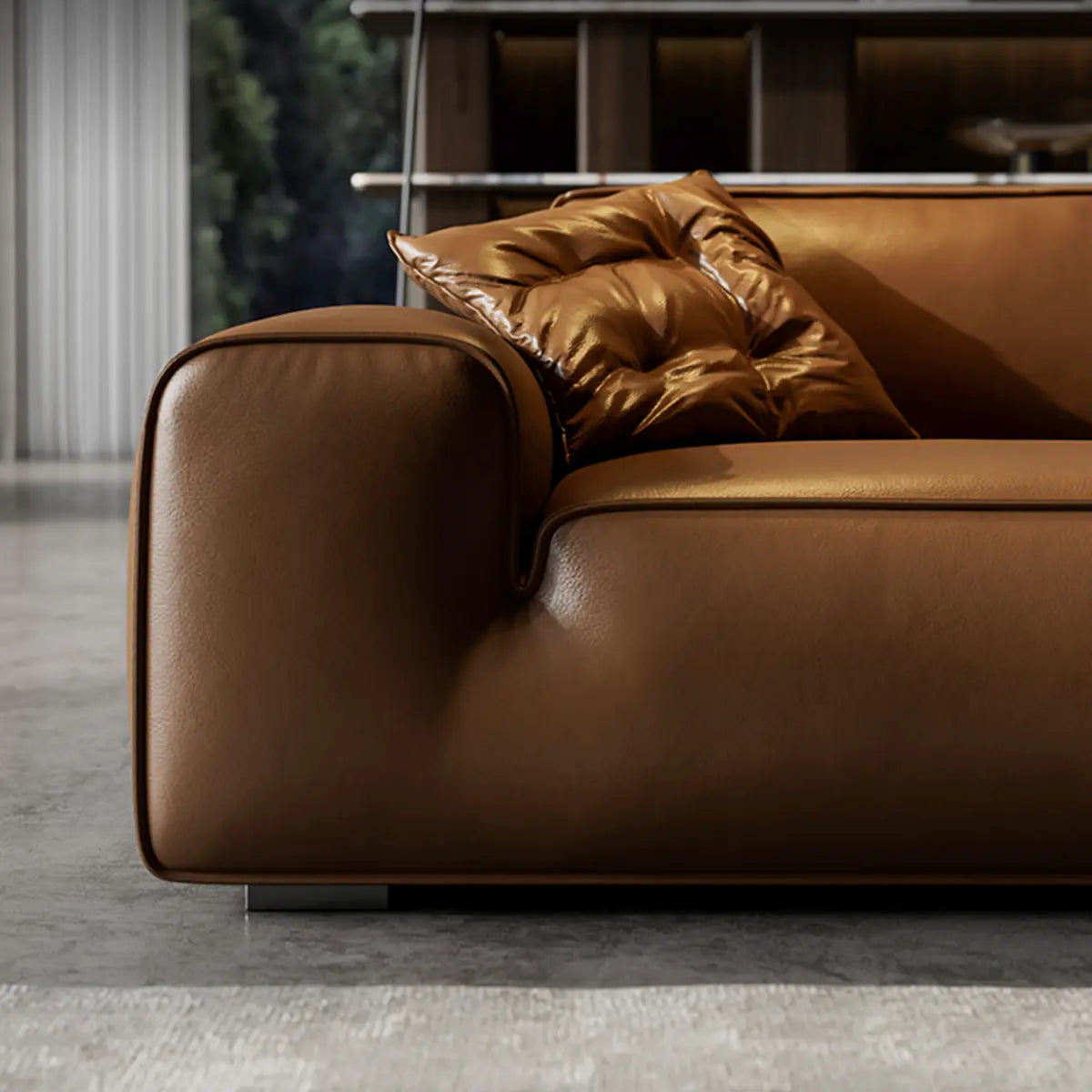 Brown Cowhide Three Seater Sofa for Living Room Image - 6