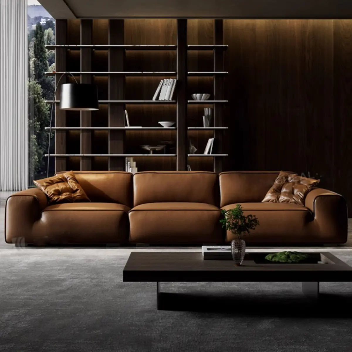 Brown Cowhide Three Seater Sofa for Living Room Image - 7