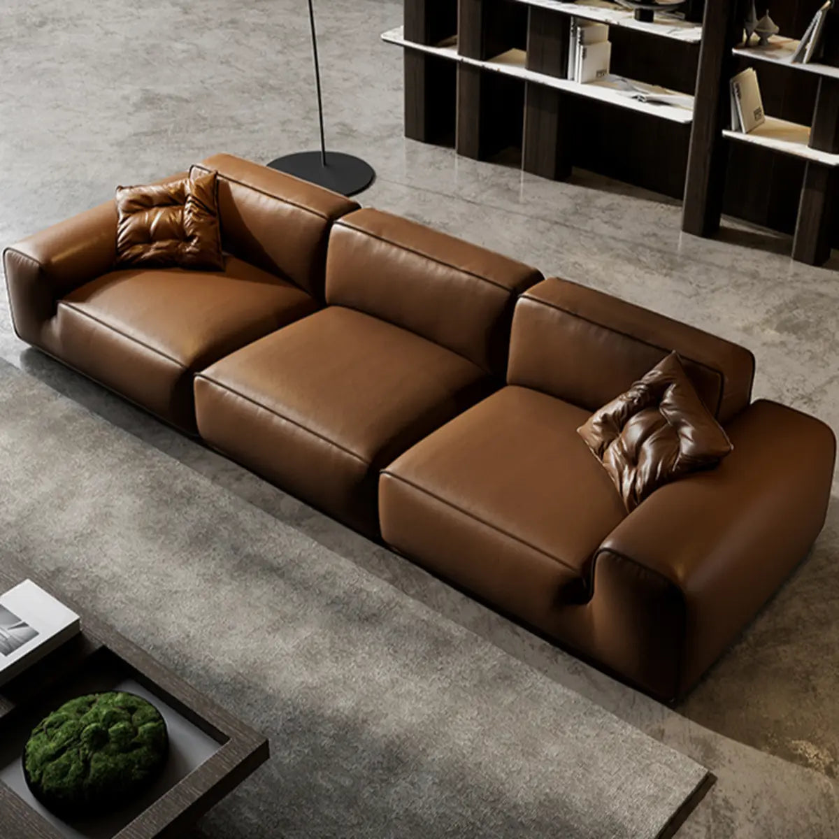 Brown Cowhide Three Seater Sofa for Living Room Image - 9