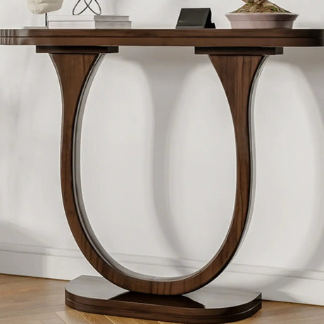 Brown Creative U-Shaped Walnut Entryway Console Table Image - 1