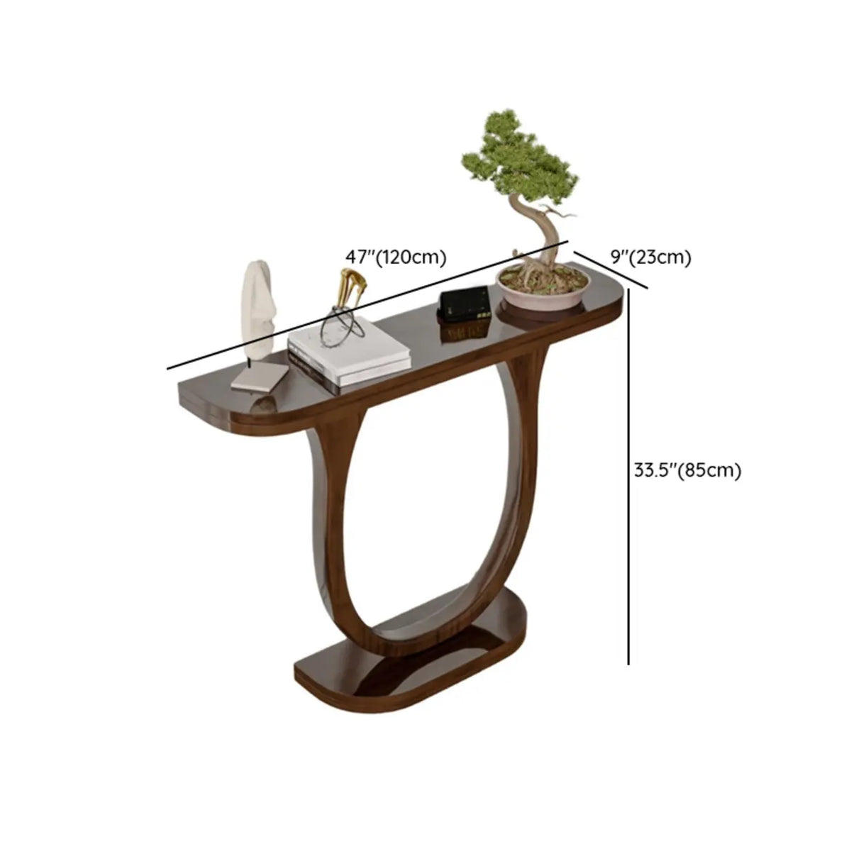 Brown Creative U-Shaped Walnut Entryway Console Table Image - 11