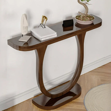 Brown Creative U-Shaped Walnut Entryway Console Table Image - 2
